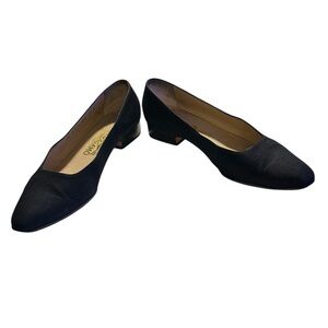 Salvatore Ferragamo Vara Black Linen Block Heel Shoes Size 8.5